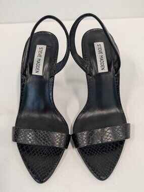 BRAND NEW Steve Madden Black Snake Print Pointed Toe Slingback Heels – Size 8.5